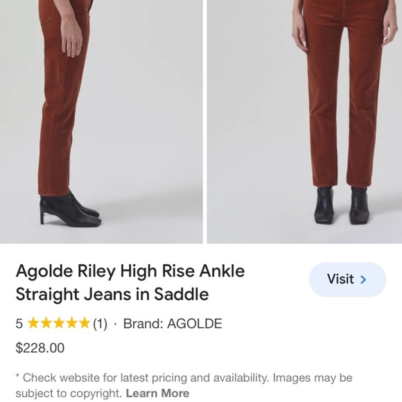 Agolde Riley jean corduroy brown  size 29 - Picture 3 of 9